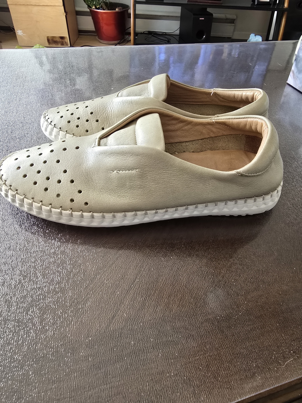 Bueno Women's Perforated Slip-On Flats in Light Beige